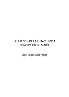 XLI PREGÓN DE LA PURA Y LIMPIA CONCEPCIÓN DE MARÍA