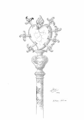 Boceto de bastón con Corazón de María