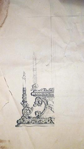 Boceto de detalle de una esquina de trono