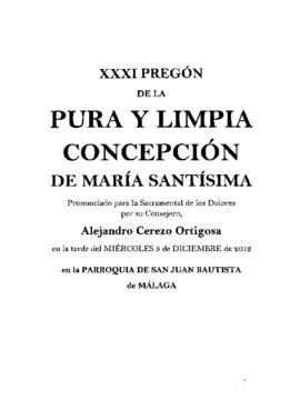 XXXI PREGÓN DE LA PURA Y LIMPIA CONCEPCIÓN DE MARÍA