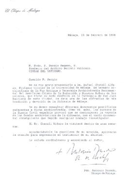 y cartas del Obispo de Málaga, D. Antonio Dorado Soto, al Prefecto del Archivo Secreto Vaticano, ...