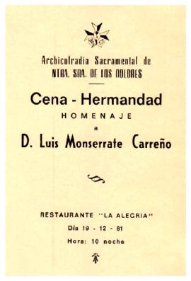 Cena-Hermandad Homenaje a Luis Monserrate Carreño