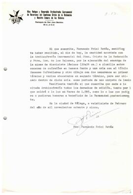 Cesión de derechos de publicación de las "Estampas Cofradieras"