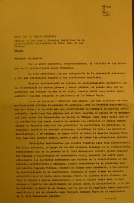 Carta de Dª. Ángeles Rubio de Souvirón al Director Espiritual de la Cofradía. Museo de Unicaja de...