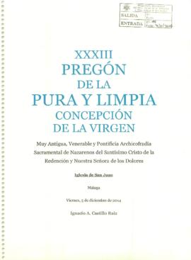 XXXIII PREGÓN DE LA PURA Y LIMPIA CONCEPCIÓN DE MARÍA