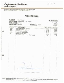 Presupuestos y diseños de incensarios y navetas.