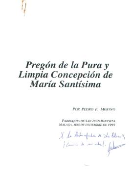 XIV PREGÓN DE LA PURA Y LIMPIA CONCEPCIÓN DE MARÍA