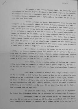 Informe del Jefe de Procesión de la primera salida procesional. Museo de Unicaja de Artes y Costumbres Populares (Legado Díaz de Escovar). Caja 127 (22.8)