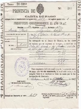 Carta de pago al Banco de España nº 183