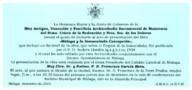 Invitación a la presentación del libro "Málaga y la Inmaculada Concepción"