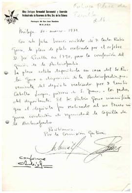 Entrega Placa de Mayordomía.