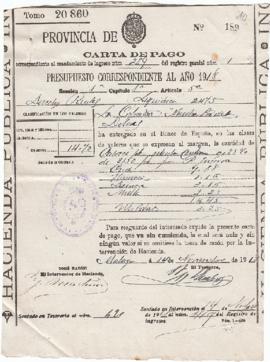 Carta de pago al Banco de España nº 189