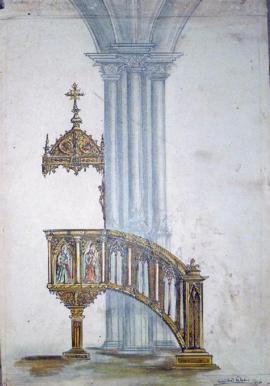 Boceto del púlpito de la iglesia del Sagrado Corazón.
