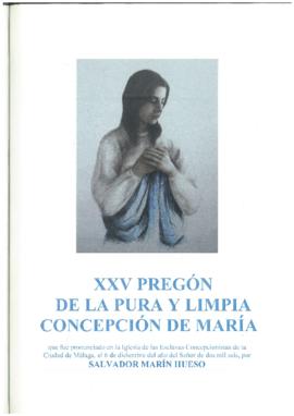 XXV PREGÓN DE LA PURA Y LIMPIA CONCEPCIÓN DE MARÍA