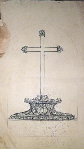 Boceto de cruz con peana.