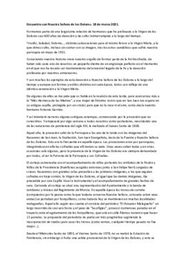 Encuentro con Nuestra Señora de los Dolores. 18 de marzo 2021.