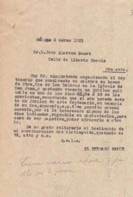Carta a D. José Alarcón Bonet.