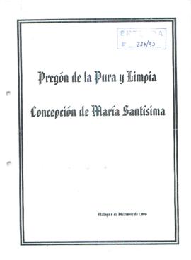 XV PREGÓN DE LA PURA Y LIMPIA CONCEPCIÓN DE MARÍA