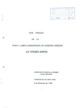 XVIII PREGÓN DE LA PURA Y LIMPIA CONCEPCIÓN DE MARÍA