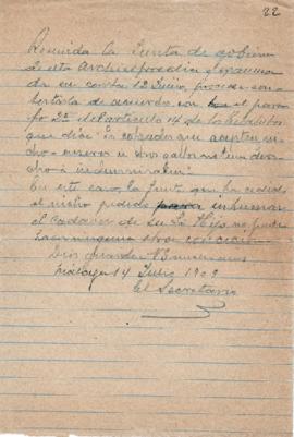 Acta de la Junta de Gobierno de 14 de mayo de 1909.