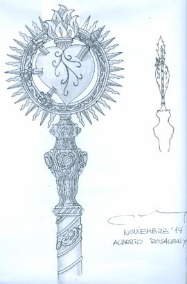 Boceto Bastón con Corazón de María