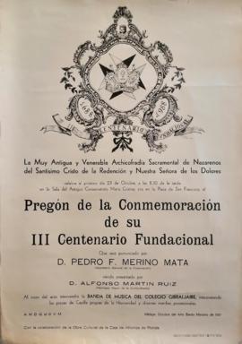 Cartel Pregón Conmemoración III Centenario Fundacional Dolores.