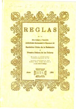 Reglas de la Muy Antigua y Venerable Archicofradía Sacramental de Nazarenos del Santísimo Cristo de la Redención y Nuestra Señora de los Dolores.