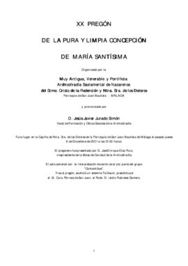 XX PREGÓN DE LA PURA Y LIMPIA CONCEPCIÓN DE MARÍA